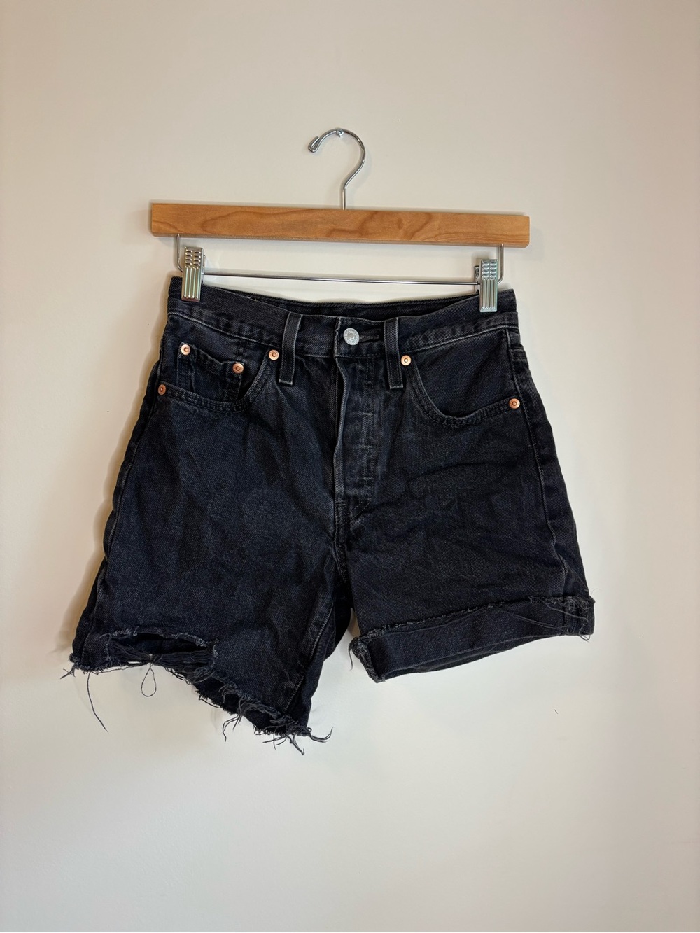 Signature by Levi Strauss Black Distressed Denim Shorts